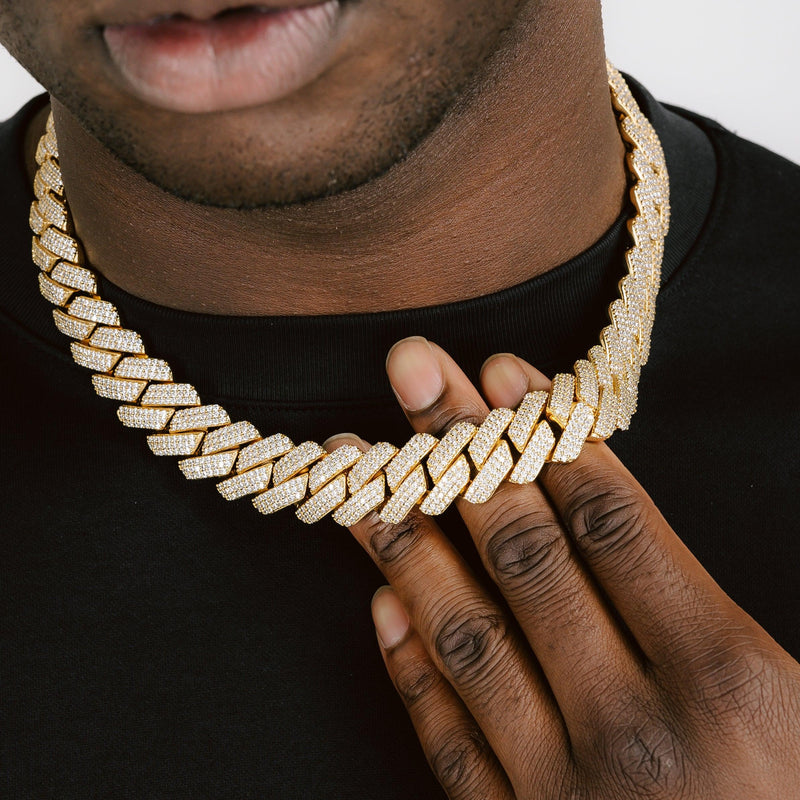 19mm Diamond Prong Cuban Chain Gold